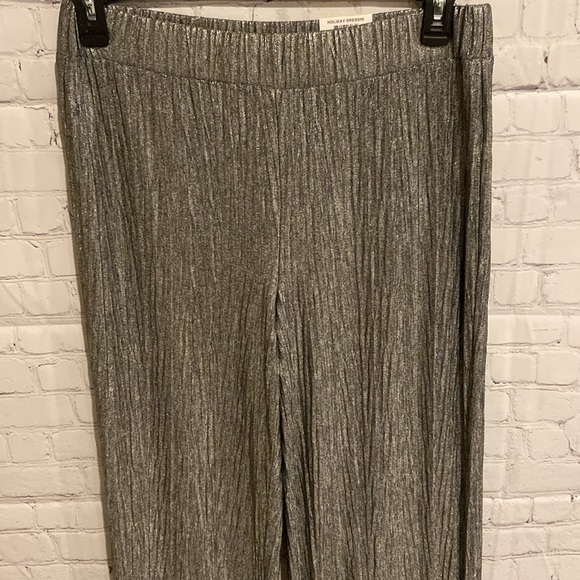 JM Collection Wide Leg Metallic Textured Pull On Pants. Black Silver Party. Sz M - Picture 2 of 8